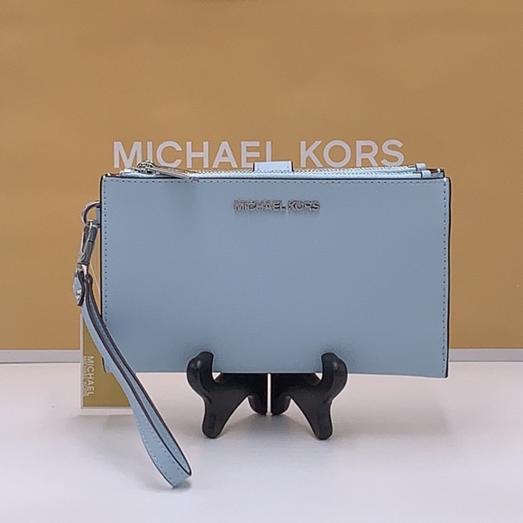 MICHAEL KORS JET SET TRAVEL VISTA BLUE LG DOUBLE ZIP WRSTLT LEATHER - Picture 10 of 14